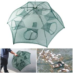 Fishing Trap Net Portable Folded Fishing Bait Trap Shrimp Minnow Crab Bait Net 6 Sides 6 Holes Crayfish Cast Mesh Trap Automatic (Color: AS PIC)